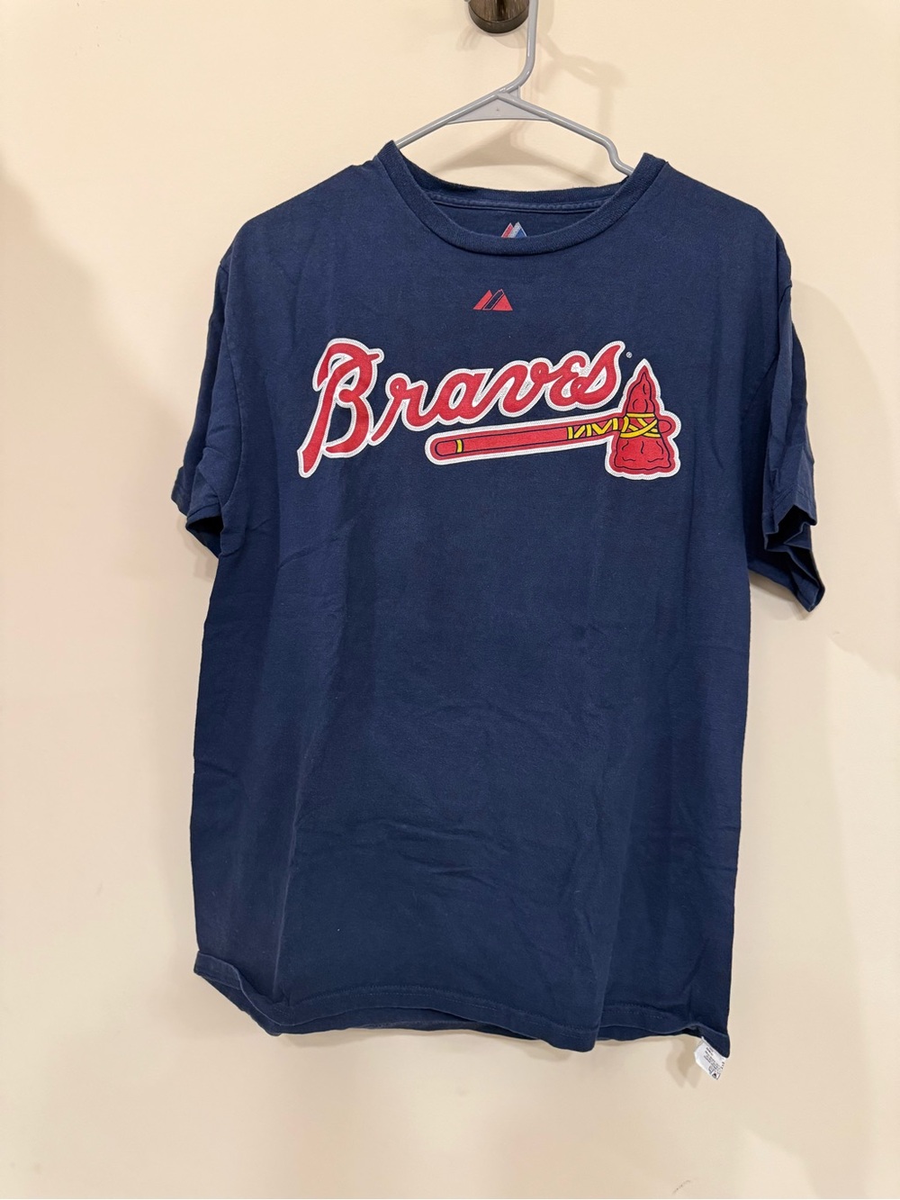 Atlanta Braves Script Tee with Red & Yellow Tomahawk